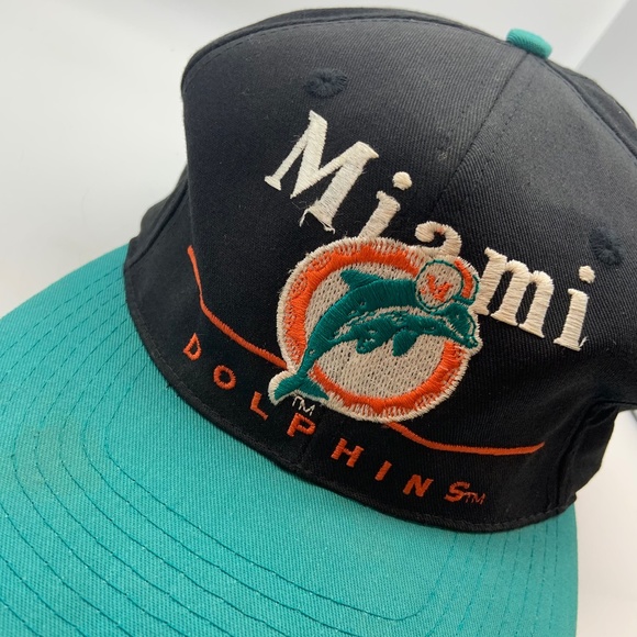 Vintage 90s Eastport Miami Dolphins Retro Logo Team NFL Snapback Hat Teal/Black - Picture 9 of 13